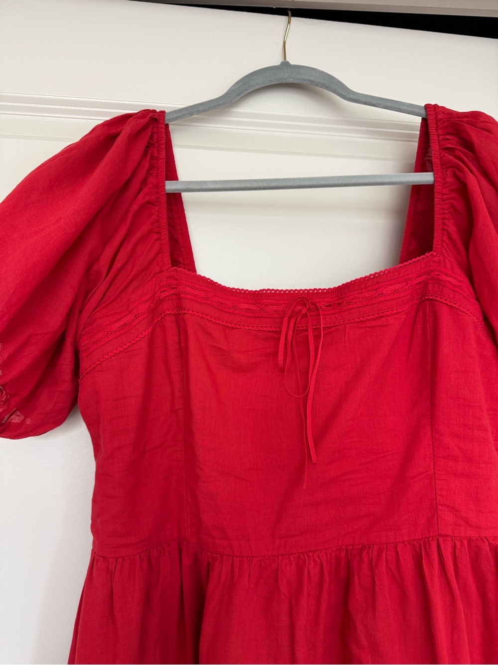 Abercrombie & Fitch Red Puff-Sleeve Square-Neck Midi Dress - Picture 2 of 5